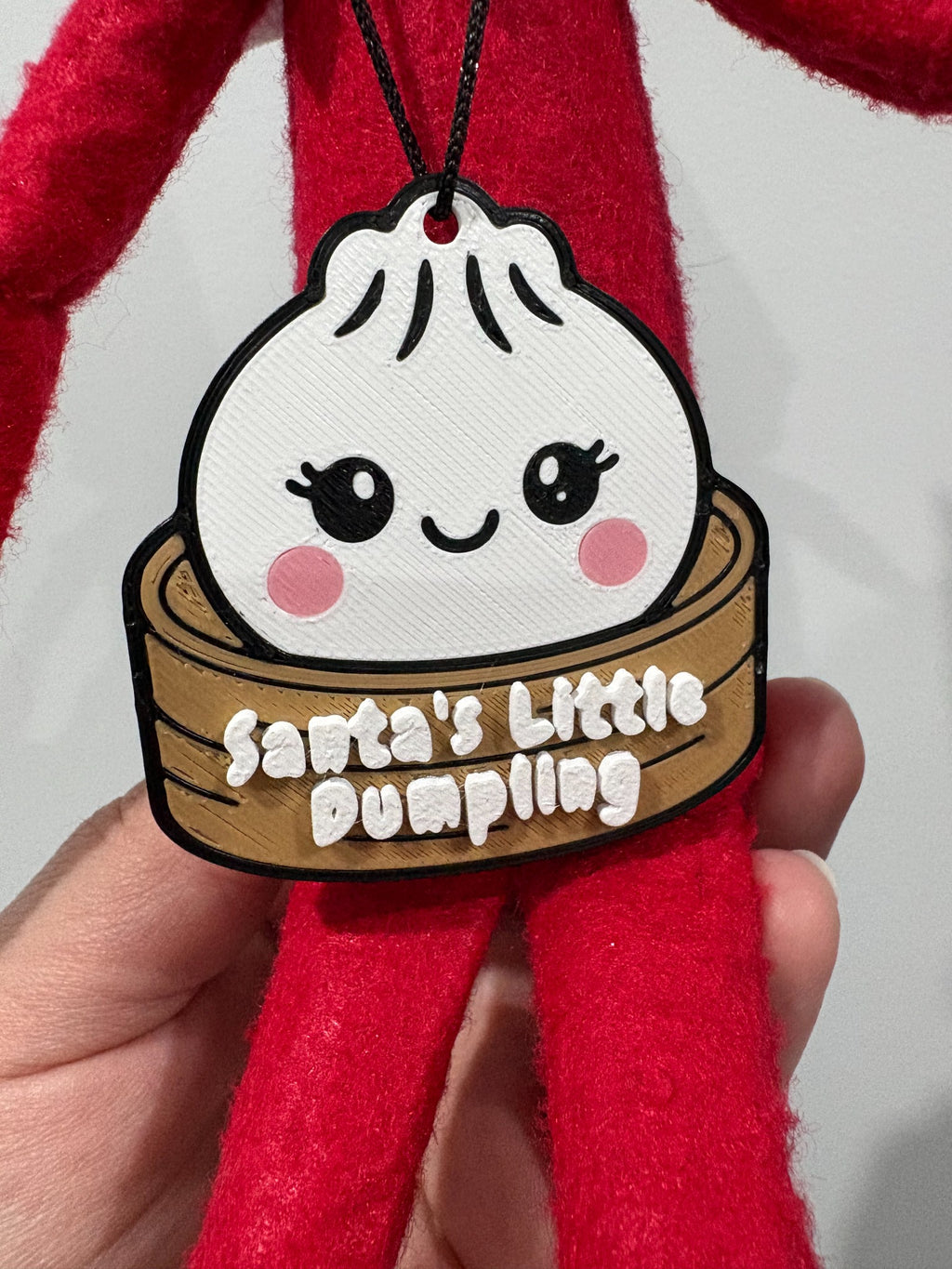 Santa's Little Dumpling wearable necklace for Christmas elf doll