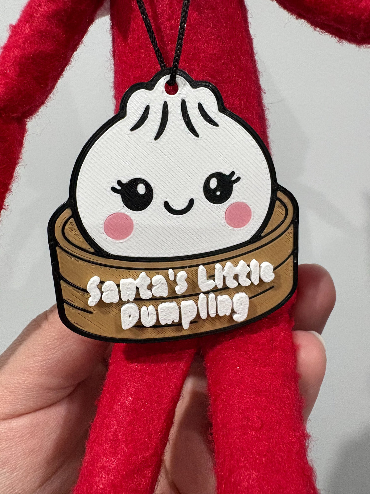 Santa's Little Dumpling wearable necklace for Christmas elf doll