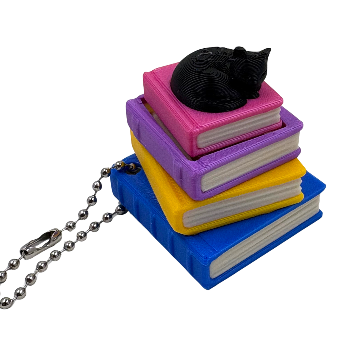 Sleeping Cat Book Stack Clicker Keyring | 3D Printed Fidget Keychain