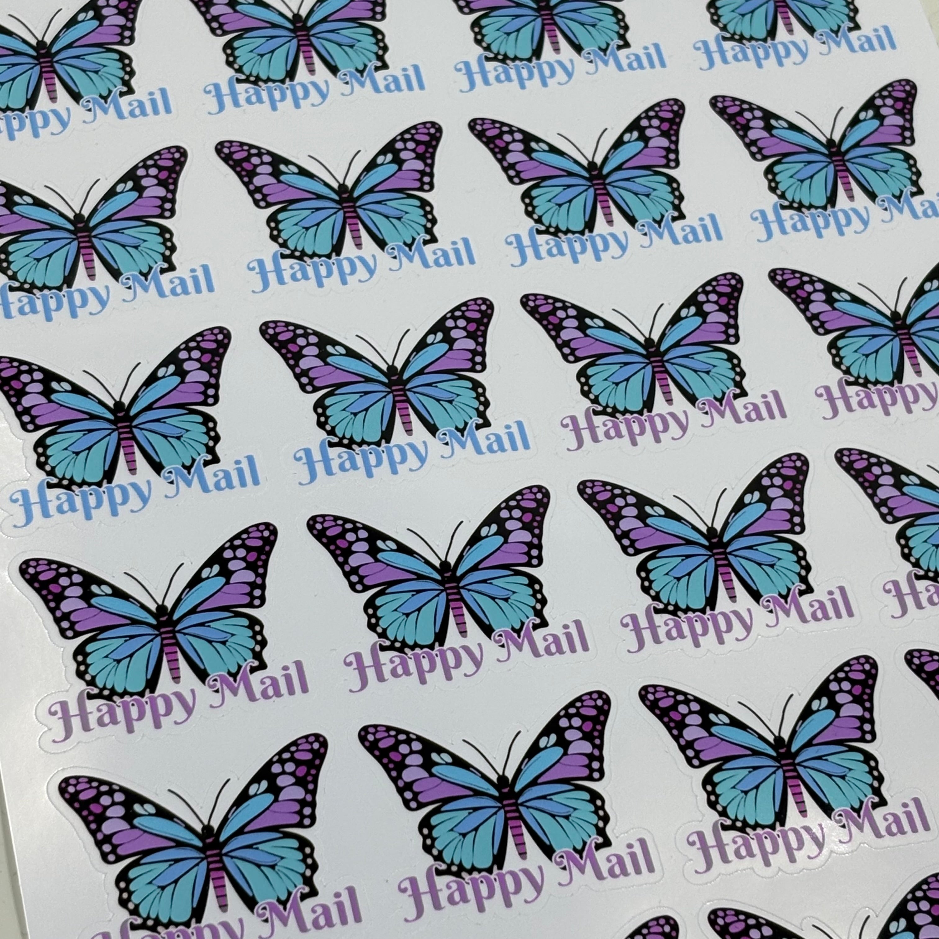 Butterfly Happy Mail Stickers | Glossy Die Cut Packaging Stickers