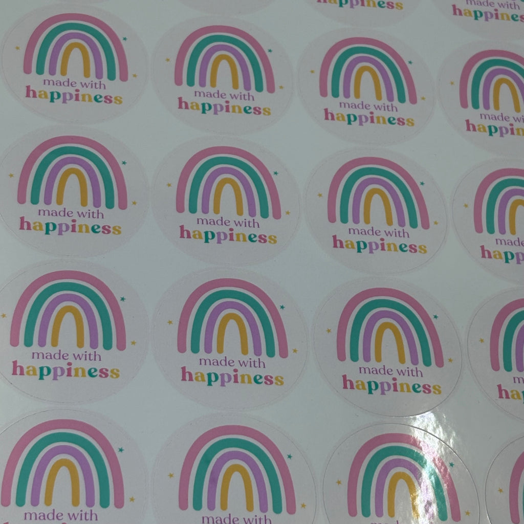 Made With Happiness Stickers | Rainbow Packaging Stickers | 1.5" Glossy Labels
