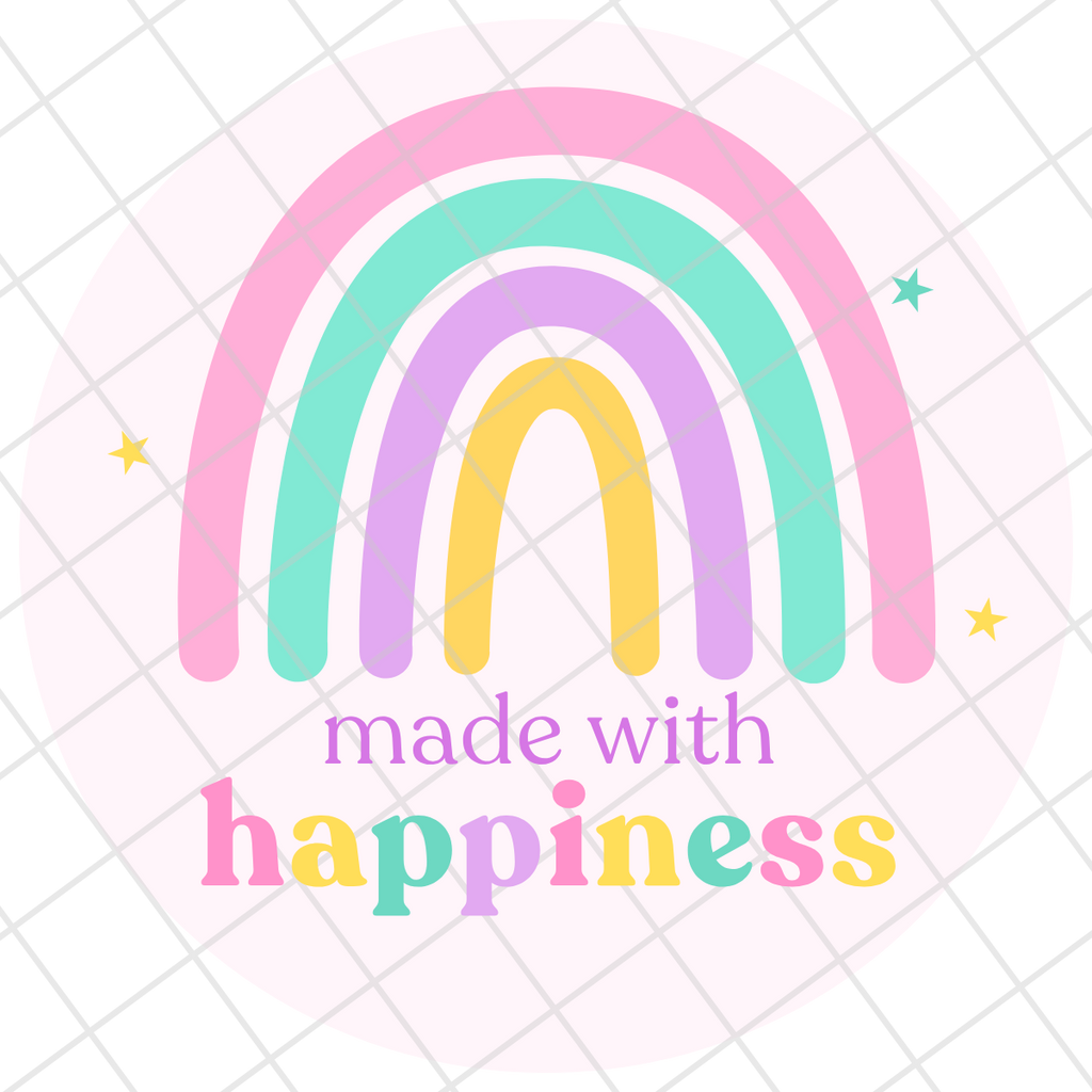 Made With Happiness Stickers | Rainbow Packaging Stickers | 1.5" Glossy Labels