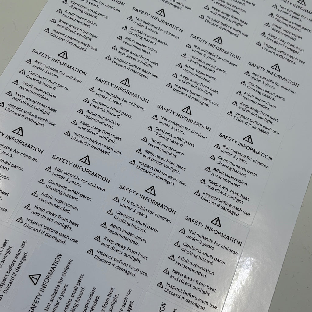 Safety Information Stickers | 3D Print Safety Labels | 19 Per Sheet