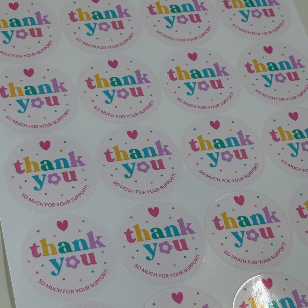 Round Thank You Stickers | 1.5" Glossy Labels | 24 Stickers Per Sheet